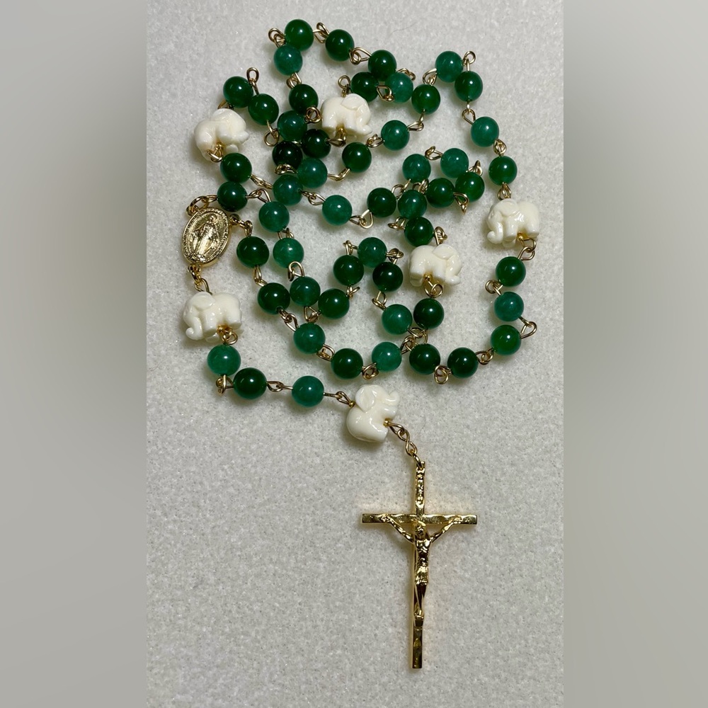 Jade and Ivory colored Heirloom Rosary one of a kind handcrafted
